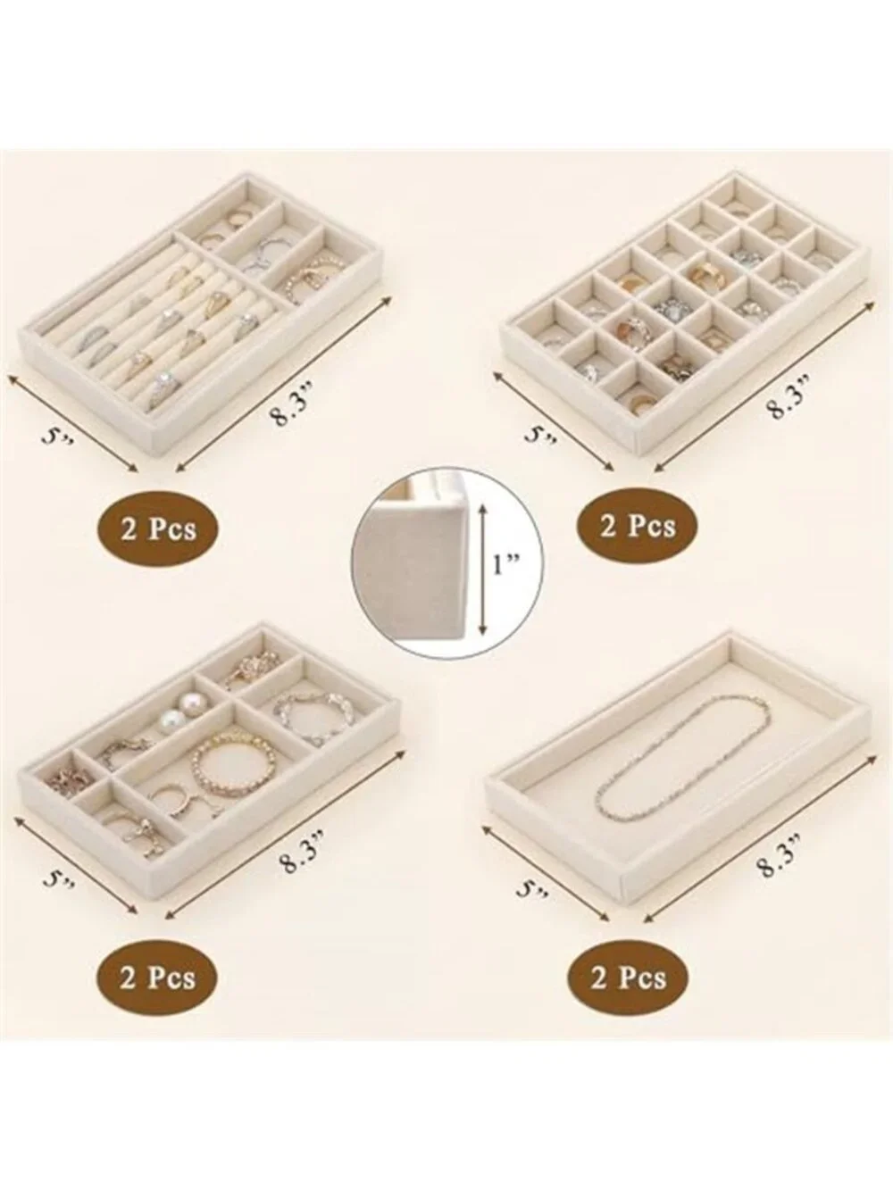 8 Pack Velvet Jewelry Trays, Stackable Jewelry Organizer Trays for Drawers